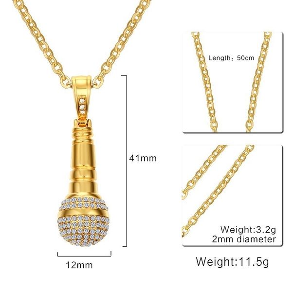 

fxm tbb12 stainless steel necklace sell popular single women man 41mm microphone shape gold color lover gift women jewelry 201014, Silver