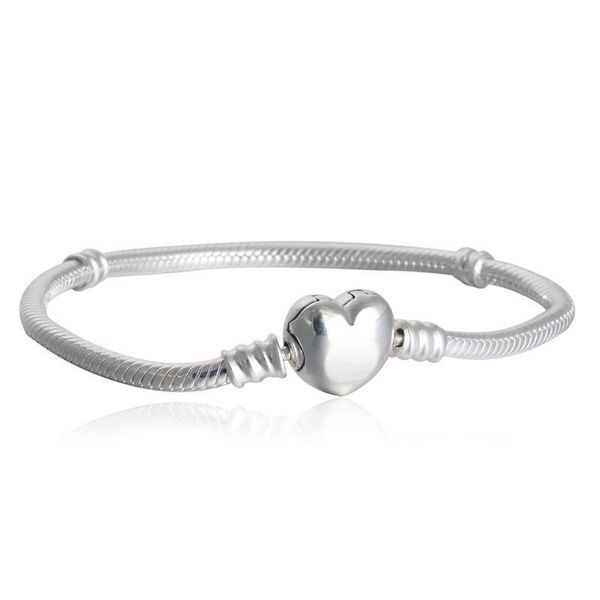 

new beautiful shiny bracelet factory silver plated heart bracelets snake chain fit for pandora bangle bracelet women children gift b002 drop, Golden;silver