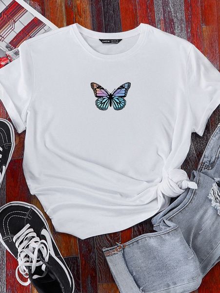 

butterfly print short sleeve tee k2ll#, White