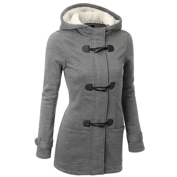 

2020 long sleeve thick outerwear spring autumn fashion women's clothing silm hooded women trench solid horn buckle button coats, Tan;black