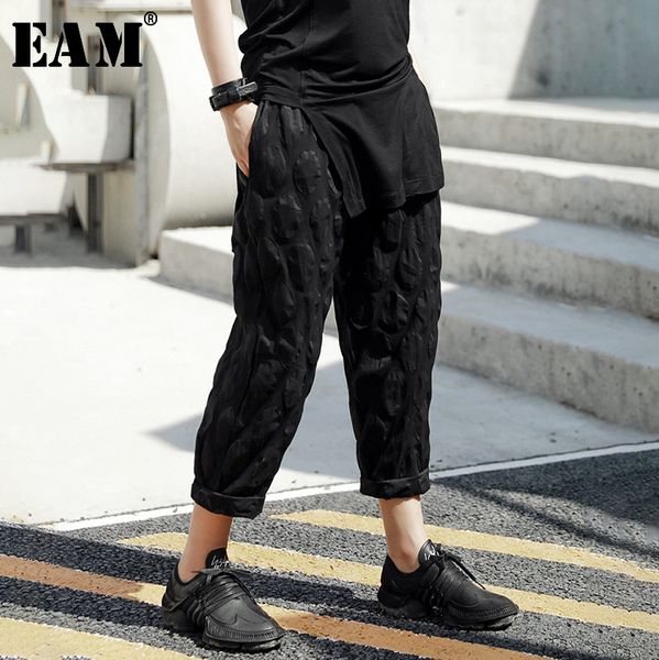 

[eam] high waist black dot split joint thin harem trousers new loose fit pants women fashion tide spring summer 2020 lj201029, Black;white