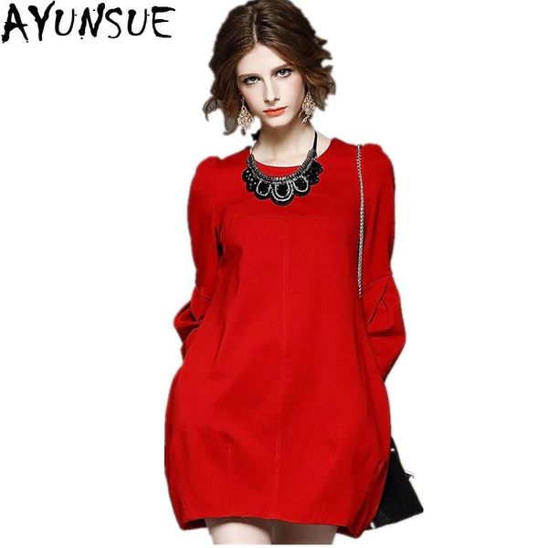 

ayunsue 2020 western style short dress women three quarter plus necklace red/black dress spring autumn s-3xl brand dresses cj73, Black;gray