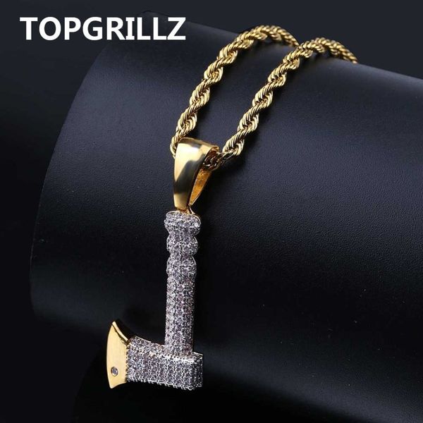 

rillz hip hop jewelry ax necklace&pendant copper gold color plated iced out micro pave cubic zircon charm for men gifts 201014, Silver