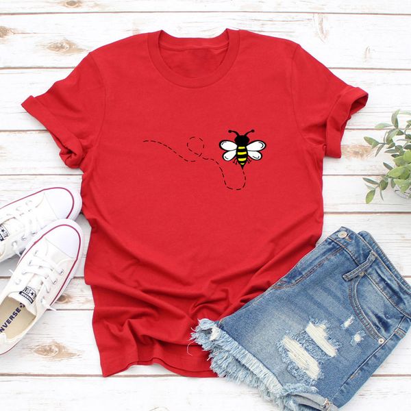 

the new bee printed t-shirt women's express selling european and american women's round-necked women's t-shirt, White