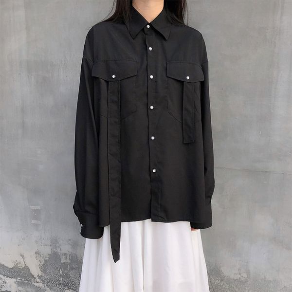 

2021 New Spring women tops and shirts color double pocket long sleeve black women's shirt (x1324) UCTO, White