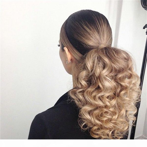 

beyonce ponytail hairstyle deep curly draw string extens raw virgin wraps pony tail hair piece 613 ponytail 100g120g140g, Black