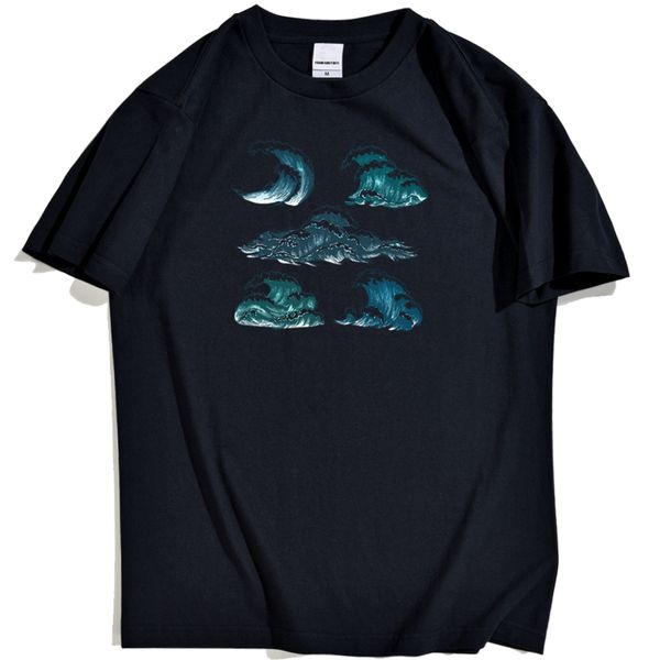 

surging sea wave printed male harajuku simple pattern for male brand printed round neck sport hooded sweatshirt hoodie t shirt