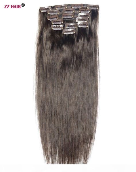 

16inches-24inches 100% brazilian remy human hair clips in on human hair extension 7pcs set full head 100g natural straight hair, Black;brown