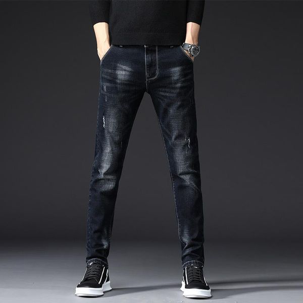 

men spring and summer trend stretch denim jeans men korean style pants slim black fashion jeans, Blue
