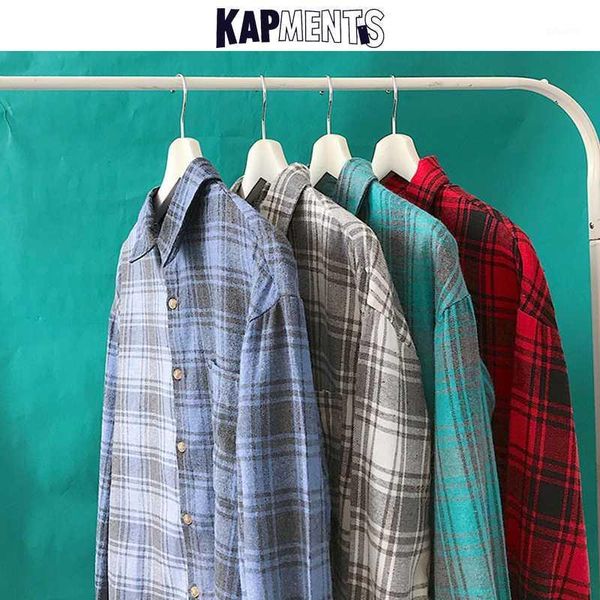 

kapments korean plaid oversized shirts for men 2020 mens vintage hip hop streetwear long sleeve shirt fashion harajuku clothing1, White;black