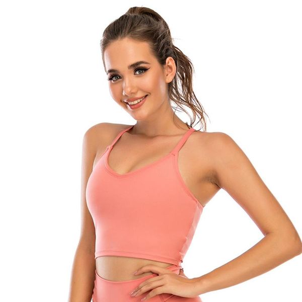 

2020 new fabric nylon breathable women yoga bra solid color sports wear with removable pads outdoor exercise clothes, White;black