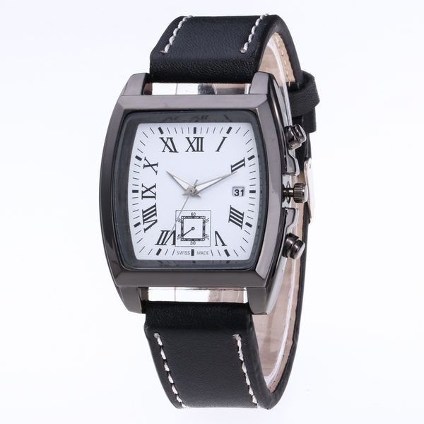 

new arrivals time-limited designers cross-border business casual leather belt watch simple roman numeral scale calendar quartz mens busi, Slivery;brown