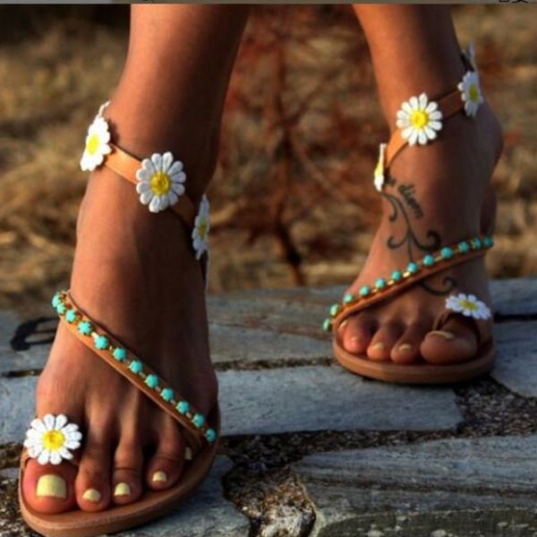 

summer shoes woman gladiator sandals women shoes flat fashion weet flowers boho beach sandals ladies plus size 44 y200405, Black