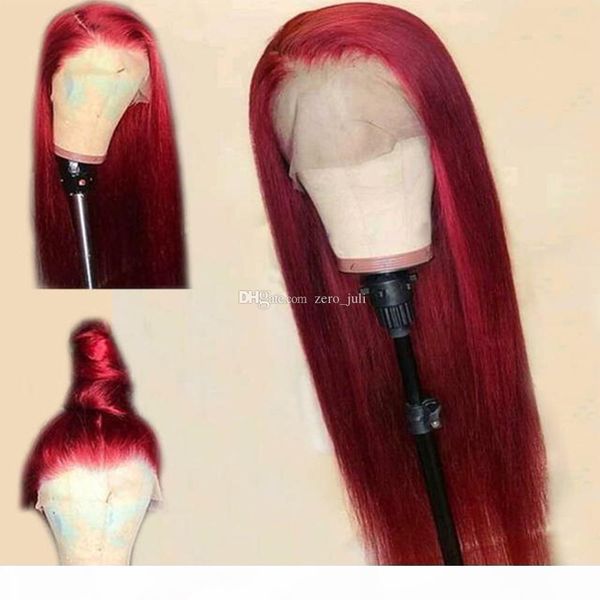 

#99j wine red full lace human hair wigs straight peruvian burgundy hair glueless lace front wigs part 130% density, Black;brown