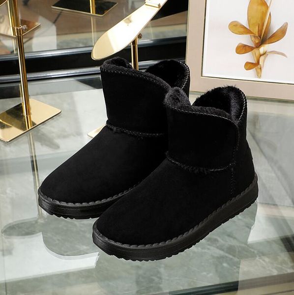 

2021 winter cotton shoes and velvet thickened mid-tube flat boots, Black