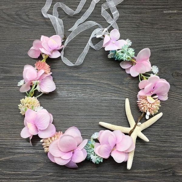 

women pink blue hairband stylish flower hairband wreath crown for party bride wedding beach ornament gift female hair accessory1, Golden;silver