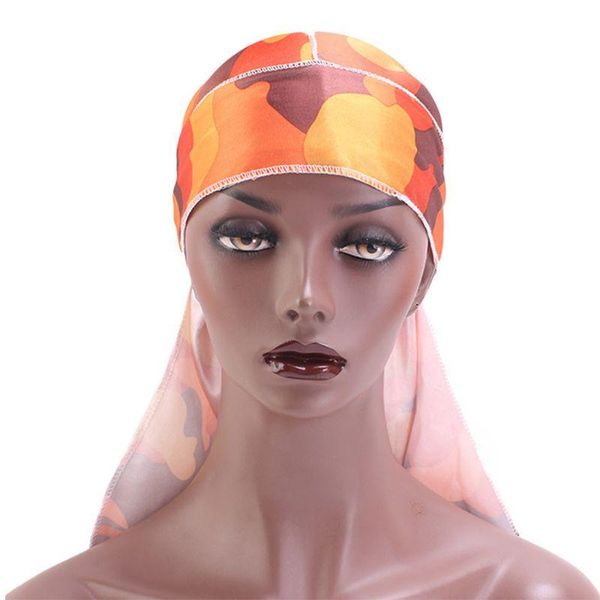 

imitation silk durag pirate cap camouflage long tail bandana turban hat b95f, Blue;gray