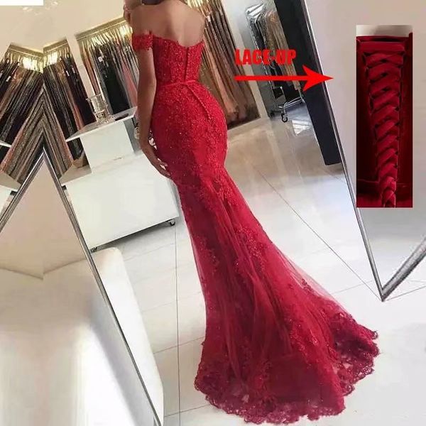 

2021 new robe soiree dresses prom party dressed rent outside shoulder dress long mermaid, 1087 z76v evening, Black;red