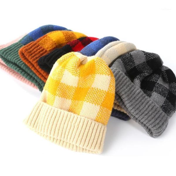

fashion beanie knitted winter hats for woman black white grid hat girls hip hop plaid lady beanie caps warmer female bonnet1, Blue;gray
