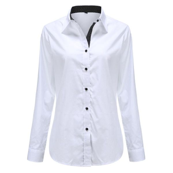 

dioufond white office ladies blouse shirt patchwork polka dot women autunm winter casual turn down collar shirts plus size