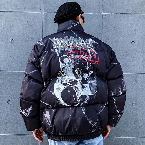 

hip hop jacket parka print men winter windbreaker streetwear padded jacket coat warm outwear new, Black;brown