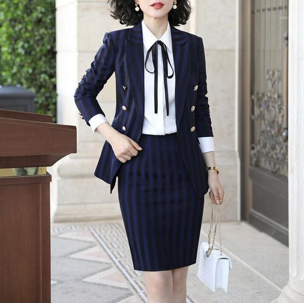 

suits women double breasted striped designer blazer jacket mini skirt 2 piece set business formal work office ladies wear1, White;black