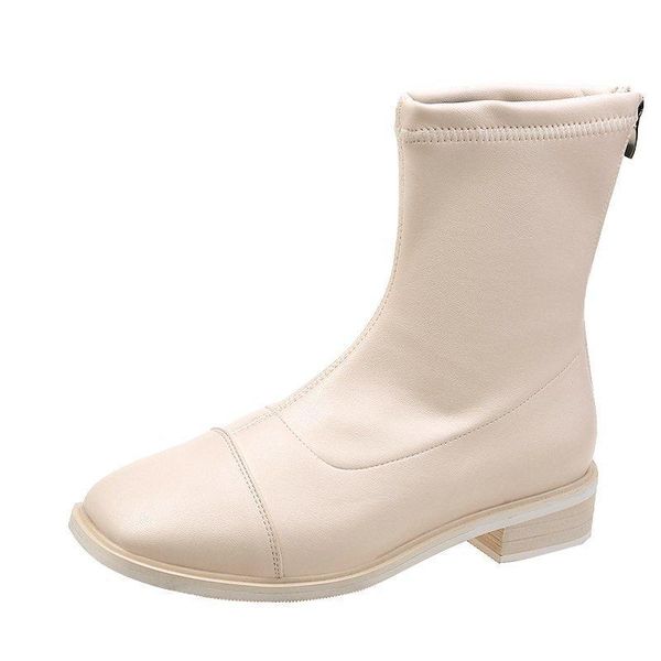 

boots women square toe fashion shoes plush warm winter short zipper heels comfortable lady 5.0, Black