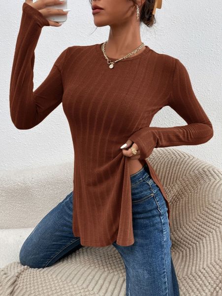 

ribbed split side longline tee z5mh#, White