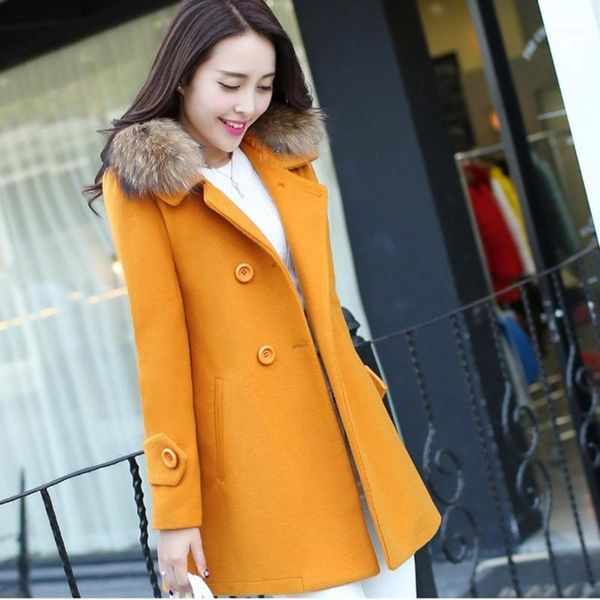 

autumn winter trench coat solid color slim thick long wool coats faux fur cardigans plus size s-3xl cappotto donna1, Black