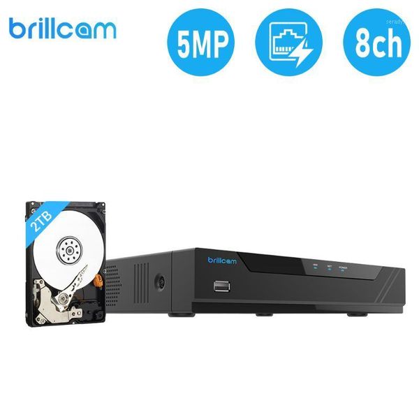 

kits brillcam 2mp/4mp/5mp nvr for hd ip camera poe network video recorder 24/7 continuous recording comes with 2t1, Black;white