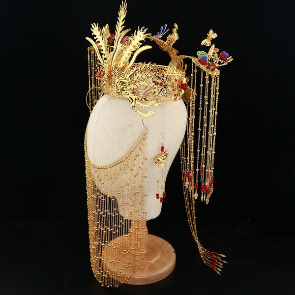 

xiuhe clothing new ancient costume headdress wedding chinese style bride red tassel hair adornment set ceremony accessories, Silver