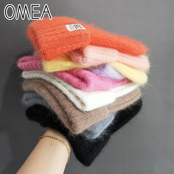

omea angora fur winter hat women sweet candy-colored hair knitted cap cashmere warm beanies bonnets wholesale pink, Blue;gray