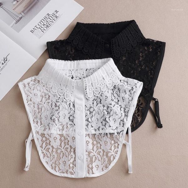 

neck ties women elegant crochet hollow out floral lace false fake collar button down lapel detachable half shirt blouse dickey1, Blue;purple