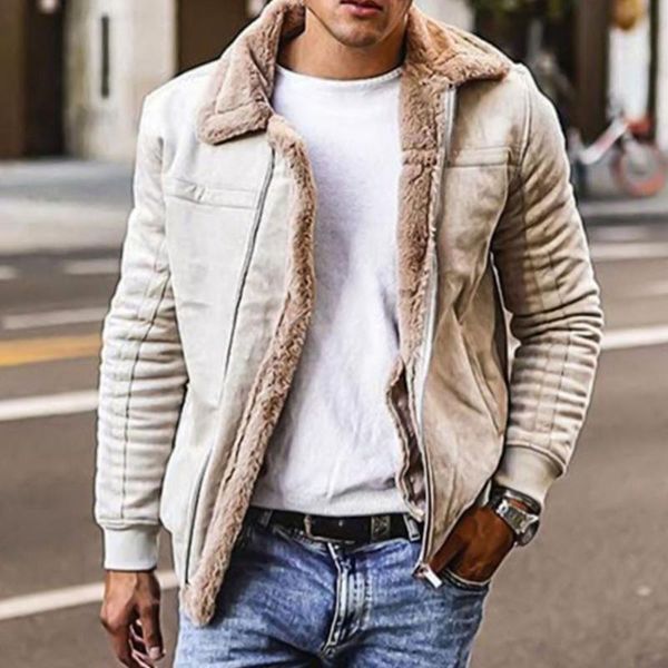 

2021 coat men spring winter warm thickening mens suede jacket turndown collar plush liner motorcycle jacket fashion male clothes, Black;brown