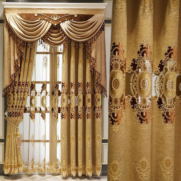 

luxury upscale european embroidery curtains for living dining room bedroom shade valance custom wave golden customization