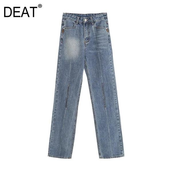 

women's jeans [deat] 2021 spring autumn fashion tide streetwear straight leg pants loose hole high waist casual women 13u963, Blue