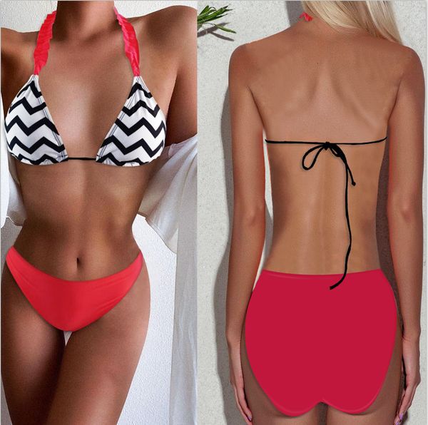 

2021 new special women's striped solid bikini swimsuit, White;black