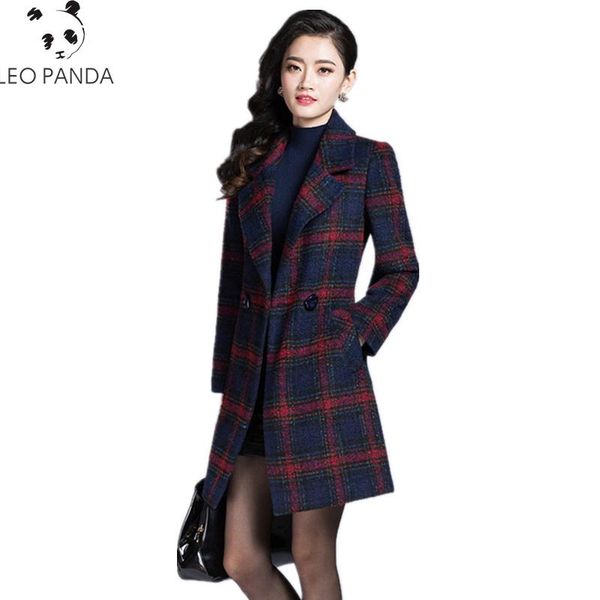 

2020 autumn winter female plaid soft thin woolen coat fashion slim turn-down collar women's long jackets 4l, Black