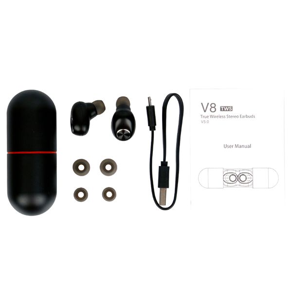 

v8 tws wireless bluetooth headset bluetooth 5.0 with charging bin no delay hd binaural call smart headset in-ear earphone