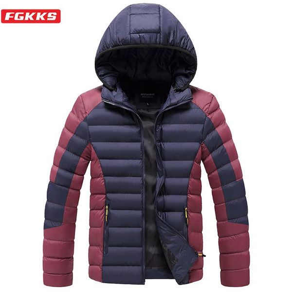

fkggs brand men hooded parkas men's winter new solid color warm thick overcoat fashion casual wild hoodies parka coats male, Black