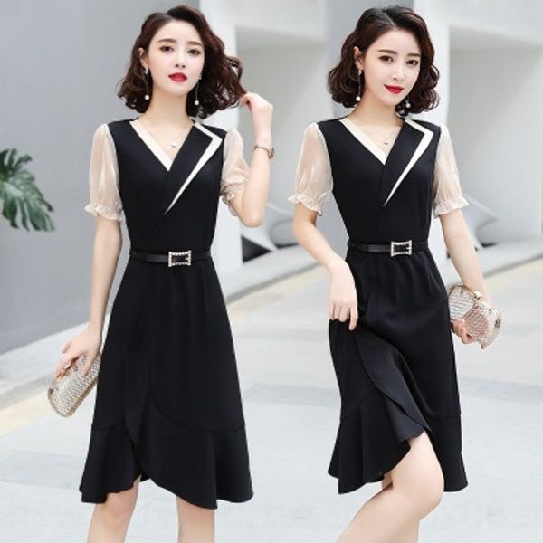 

french dress women 2020 new spring and summer korean version waist slim short fishtail fishtail skirt celebrity temperament black skirt giqm, Black;gray