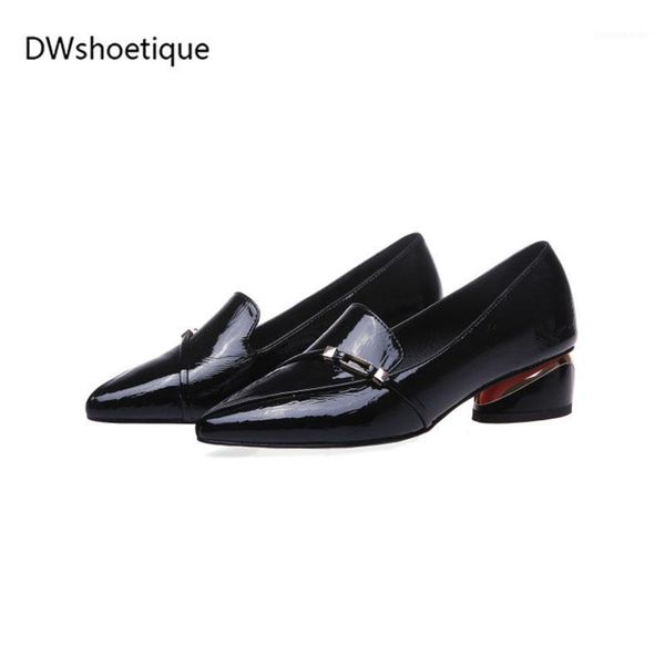 

dress shoes spring pointed toe women chunky heel slip on pumps1, Black
