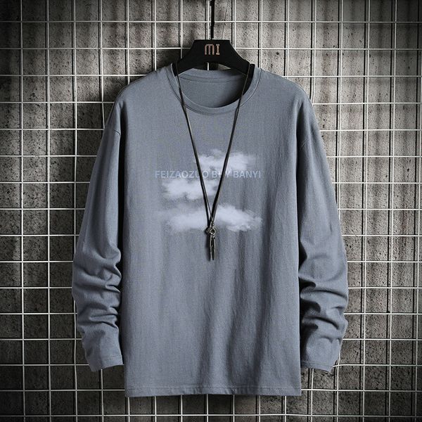 

2021 new autumn spring fashion oversize male tshirt impression long sleeve the neck shirt for man t 5d26, White;black