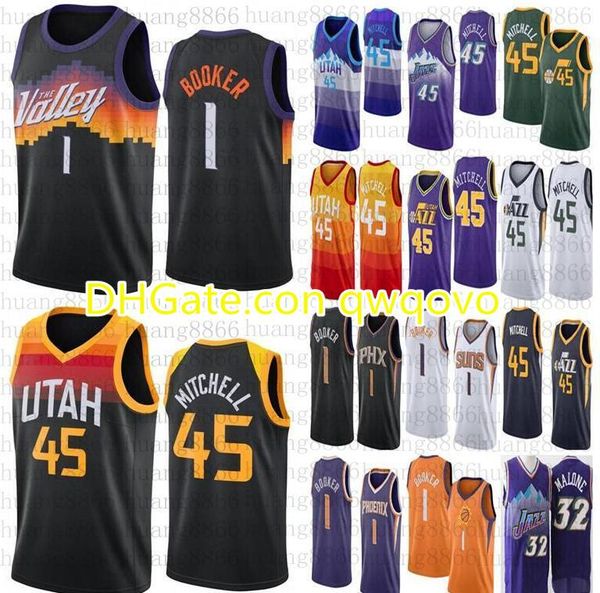 

2020 new donovan 45 mitchell john 12 stockton karl 32 malone devin 1 booker basketball jersey, Black;red
