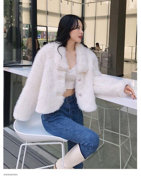 

net red summer poetry fur coat factory custom imitation tuscany fur women's winter with light luxury short coat1, Black