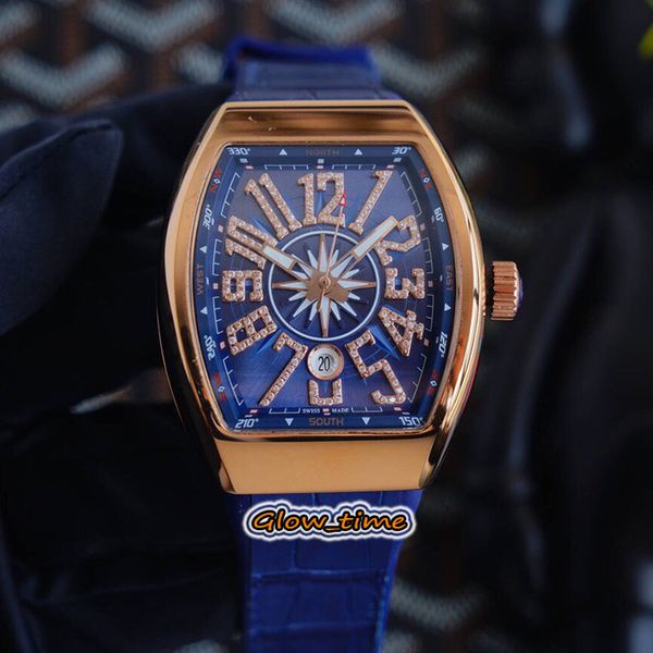 

edition new saratoge v45 sc dt yachting 5n diamond blue dial automatic mechanical mens watch rose gold case leather designer watches, Slivery;brown