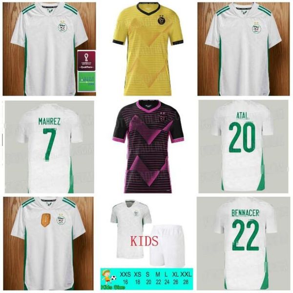 

2020 2021 algerie maillot de football soccer jerseys 2 star home white mahrez bounedjah bouazza 19 20 algeria men kids kits uniforms s-2xl, Black;yellow