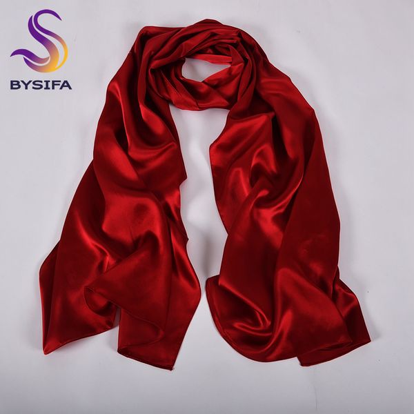 

bysifa] pure silk wine red silk scarf shawl women fashion luxury crepe satin silk long scarves ladies brand head scarf cape 201103, Blue;gray