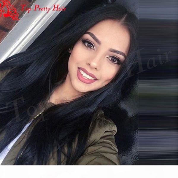 

full lace wig human hair straight preplucked virgin remy peruvian silky straight human hair lace front wigs for white women, Black;brown