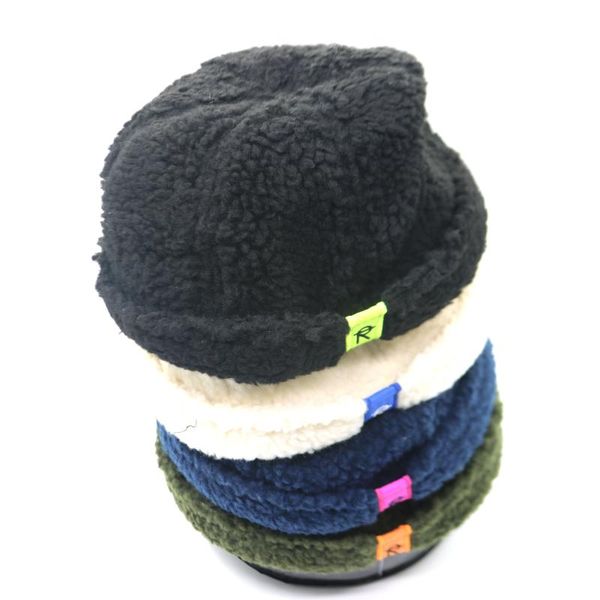 

stingy brim hats 3-10 years old korean version of tide lamb wool letter patch autumn and winter warm children's melon hat, Blue;gray